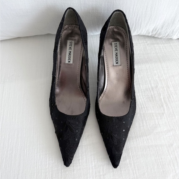 Steve Madden P-Clara Black Embroiled High Heels - Picture 1 of 8